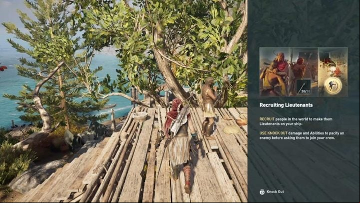 The game informs you that knocked out enemies can be recruited to your ships crew - AC Odyssey: The Wolf Hunt - Main Storyline - Assassins Creed Odyssey Guide