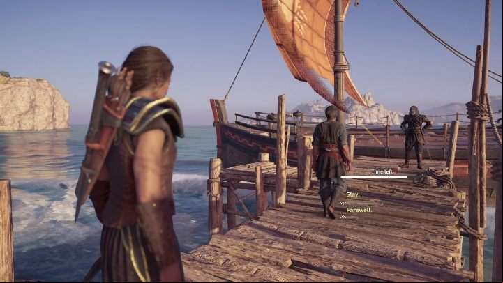 The first thing you have to do in this mission is to say goodbye to the departing Darius and his descendant - AC Odyssey Legacy of the first blade: Home - Episode 2 - Shadow Heritage - Assassins Creed Odyssey Guide