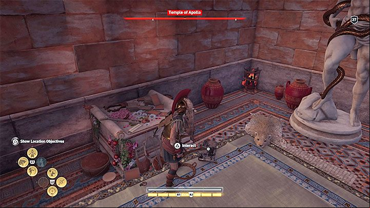 The location of the Enigmatic Ostraka: Visit the Temple of Apollo on the western edge of the region - AC Odyssey: Ainigmata Ostraka in Arcadia - Ainigmata Ostraka - Assassins Creed Odyssey Guide