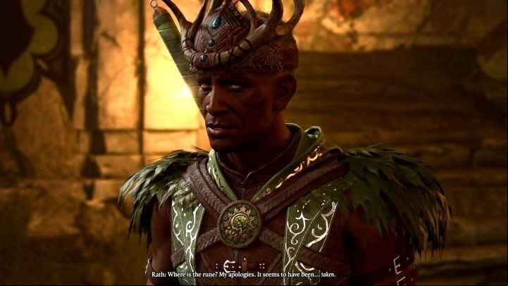 If you've stolen it from him beforehand, he'll notice it's gone, but won't accuse you of theft - Baldurs Gate 3: Stone slabs with runes - Emerald Grove puzzle solution - Puzzles - Baldurs Gate 3 Guide, Walkthrough